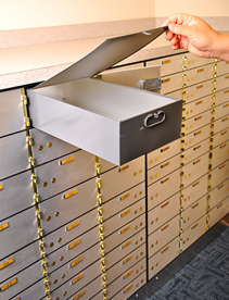 NJ ATM service, Image of wall of safe deposit boxes with person opening one box